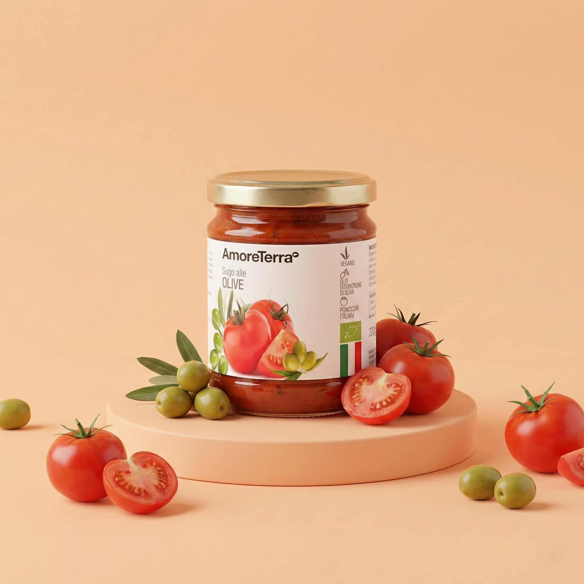 Vasetto da 190g di Sugo alle Olive Biologico AmoreTerra, condimento pronto 100% italiano con olive e olio EVO Coratina