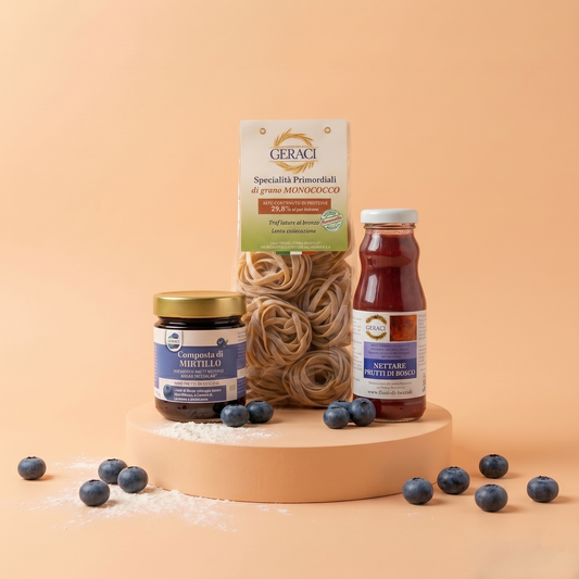 Box Equilibrio & Gusto Azienda Agricola Geraci contenente pasta di Grano Monococco, composta e nettare bio senza zuccheri aggiunti